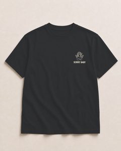 Front logo of the charcoal grey shirt